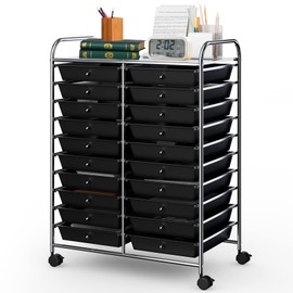 SILKYDRY 20-Drawer Rolling Storage Cart, Art Cart Organizer on Wheels, Metal Frame and Removable Drawers, Multipurpose Mobile Utility Cart for Classroom, Office, School, Home (Black)