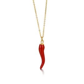 Dreuyet Italian Horn Necklace for Women Men Dainty 14K Gold Plated Cornicello Italian Red Horn Pepper Necklace Amulet Charm Necklaces Good Luck Pendant Talisman Protection Jewelry (Italian Red Horn Gold)