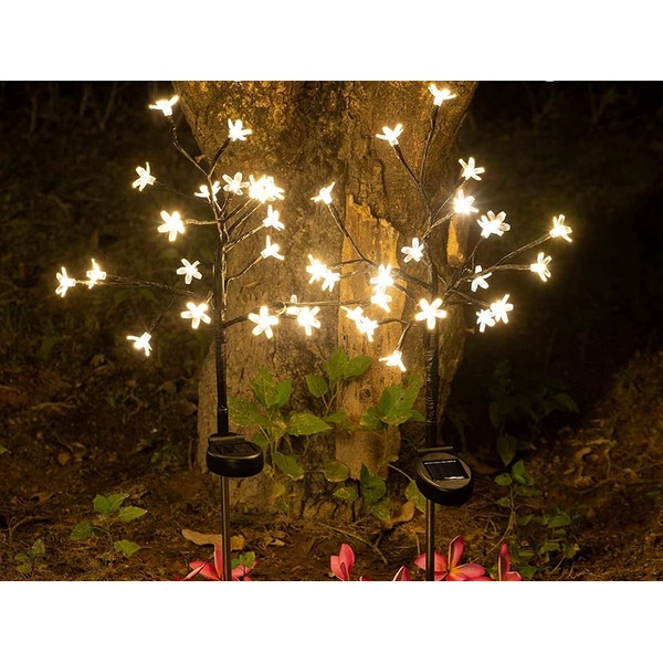 Solar Flower Fairy Light, Epicgadget Warm White Stainless Steel Solar Path Lights for Outdoor Landscape Lighting, Lawn, Patio, Yard, Walkway, Driveway, Garden (Warm White) (4 Pieces)