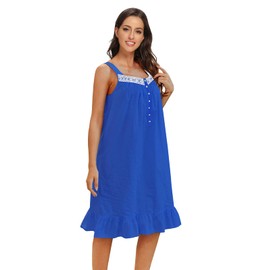 IZZY + TOBY - Camisón sin mangas para mujer, vestido de noche de algodón, cómodo vestido de noche, ligero, Azul Real, XXXL