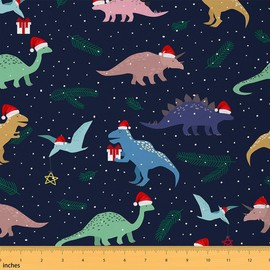 The Yard - Tela de Navidad para niños, diseño de dinosaurio, impermeable, tela decorativa para exteriores, 1 yarda, tela de tapicería de dinosaurio, para sillas, Navidad, Año Nuevo, decoración azul para exteriores