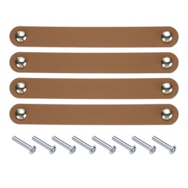 sourcing map 4 Pcs Leather Drawer Pulls, Kitchen and Wardrobe Door Knobs Leather Pulls Dresser Handles with Screw for Bathroom Kitchen Bedroom Dresser Cupboard, Light Brown