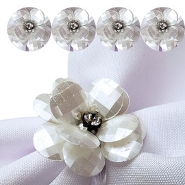 Maison Charlo | Set of 4 Delicate Ice Pearl Flower Napkin Rings | Perfect for Easter, Mother's Day, Christmas, New Year, Weddings, Banquets, Birthdays