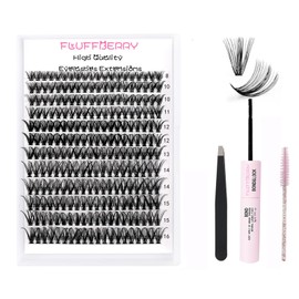 FLUFFBERRY Eyelash Clusters Individual Lashes Set Extension 240 PCS D Curl 40D 8-16mm MIX Large Tray Volume Mink Under DIY at Home