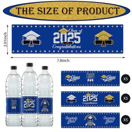 15PCS Graduation Water Bottle Labels, Graduation Yard Signs Class of 2025 Water Bottle Labels Decorations, Stickers for Girls Boys Women Men Party Supplies(Blue&Gold)