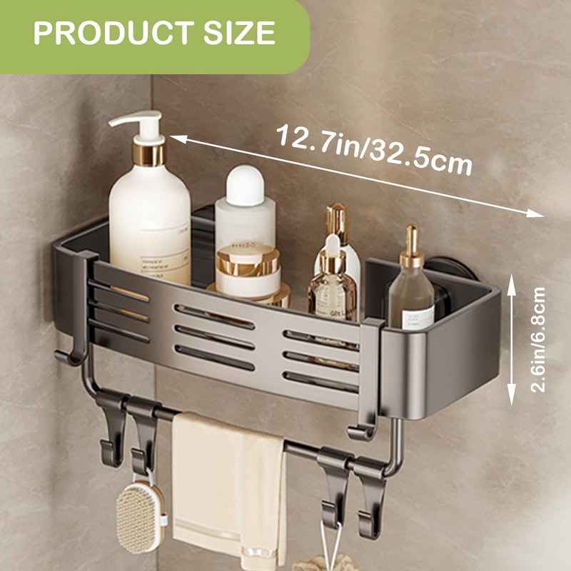 2 Shelf Corner Shower Caddy - Suction Cup, With Towel