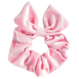 iscream Silky Soft Set of 3 Scrunchies in Pink & White Satin & Pink Fleece with Bow Accent