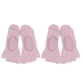 MORGEN SKY WZ1962 Yoga Socks, 5 Toes, 2 Pair Set, Fingertips, Anti-Slip, Breathable, Odor Resistant, Women's Socks, Yoga, Dance, Ballet, Sports, Indoor Exercise, Pink (2 Pairs)
