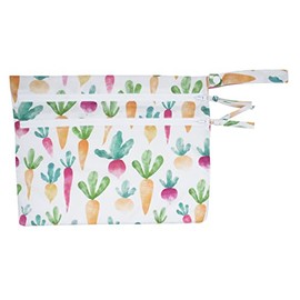 BapronBaby Farm Produce Wet Dry Bag - Waterproof Two Zipper Pockets - Reusable for Mealtime, Diapers, Stroller, Snacks, Swimsuits - Machine Washable - 11" x 9"