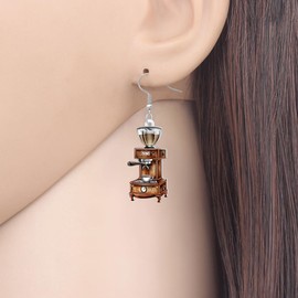 NEWEI Acryl Vintage Kaffeemaschine Ohrringe hängend für Damen Mädchen Retro Statement Kaffee Liebhaber Ohrringe Baumeln Schmuck Geschenke ideen für Barista Wochenende Charms (Braun)