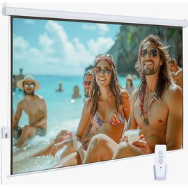 110" Motorized Projector Screen, Electric 4:3 Projector Screen with Remote Control, Indoor/Outdoor HD Movie Screen, Wall/Ceiling Mounted, Perfect for Home Office Theater TV, White