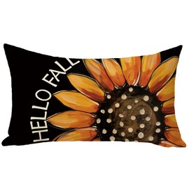 Fjfz Hello Fall Sunflower Lumbar Decorative Throw Pillow Cover 12 x 20, Rectangular Autumn Flower Brown Outdoor Home Decor, Seasonal Floral Sofa Couch Cushion Case