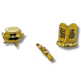 3 ARCHES USA The Ark of The Covenant Contents Gold Plated- Aaron's Rod, Manna Bowl, Ten Commandments Tablets - 3 Sizes Figurines for Biblical Study and Display (Medium (2.5"))