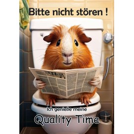 Tin Sign Humour Aluminium 20 x 30 cm – Auf der Toilette mit Zeitung Meerschweinchen 91