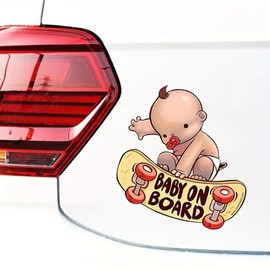 2PCS 4.72"x5.12", Cartoon Cute Baby Pacifier Skateboard Car Sticker- Baby on Board- Decoration Bumper Rear Windshield Waterproof Sticker Painting Scratch Decal |#JT30