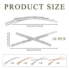 SYEYCW Pack of 16 Rhinestone Hair Clips, Crystal Hair Pins, Shiny Hair Clips, Metal Hair Accessories, Bobby Pin Rhinestones, for Girls, Women, Bridal, Wedding, Parties, Prom, Daily Dress