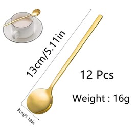 Golden Round Coffee Spoons, Pack of 20 Stainless Steel Small Gold Spoons, Stirring Spoon, Gold-Plated, Teaspoon, Stainless Steel Spoon, Household Steel Spoon, 13 cm Espresso Spoon, Dessert Spoon,