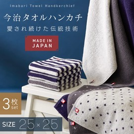 [Imabari Towel] Iris Plaza Hand Towel Set of 3, Dot (Gray), 9.8 x 9.8 inches (25 x 25 cm), Brand Certified Product, Traditional Towel with History in Ehime High Absorbency, Made of 100% Cotton,