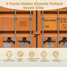 4 Pack Hidden Shackle Padlock Keyed Alike Heavy Duty Trailer Puck Padlocks Anti Theft 2-7/8" Solid Steel Puck Lock for Trailers Trucks Vans Shed Gates Garage