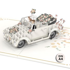 papercrush papercrush® DIN A4 XXL Pop-Up Karte Hochzeitsauto - Extragroße 3D Hochzeitskarte mit Auto „just married“, Glückwunschkarte zur Hochzeit, Geldgeschenk für Hochzeitsreise & Flitterwochen von Brautpaar