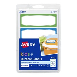 Avery Durable Labels for Kids' Gear, 3-1/2" x 1-1/4", Assorted Border Colors,