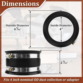 JIYIZO 1 Pack 4 Inch Dust Collection Hose Clamps, Dust Collection Control Flex Cuff Rubber and Steel Coupler fit for Dust Collection System Collector/Vacuum Fittings