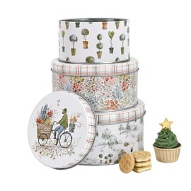 Z&Z ornamentorum Metal Cookie Tin with Lid For Gift Giving Vintage Design Set of 3 Small Medium Large Gift idea for Storing Patisseries, Snack, Chocolate, Easter, Special Occasion, Holidays