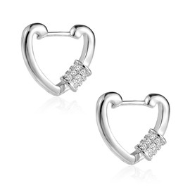 ALEXCRAFT Heart Hoop Earrings 14mm Small Silver Hoop Earrings White Gold Plated Huggie Earrings Cute Silver Love Heart Earrings for Women Girls