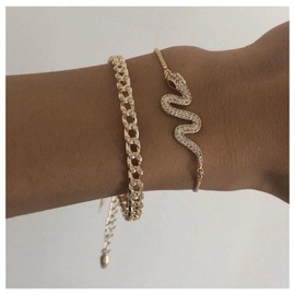 Allereya Vintage Layered Snake Bracelet Crystal Snake Bracelet Punk Curb Chain Bracelet Gold Rhinestone Snake Hand Chain Bracelet Jewelry for Women and Girls