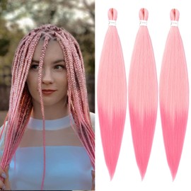 Pre-stretched blonde mix pink Braiding Hair 32 Inch 3Packs Braiding Hair For Braids, Yaki Texture Crochet Hair Box Braids Hot Water Setting Synthetic Braiding Hair Extensions（32 Inch, 613-Pink#)