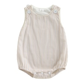 Yxniwxe Newborn Baby Boy Girl Summer Romper Bubble Sleeveless Bodysuit Striped Overalls Jumpsuit Infant Onesie Baby 0-18M (Khaki, 3-6 Months)