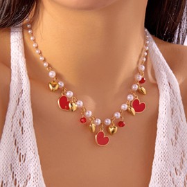Charm Necklace for Women Strawberry Jewelry Cherry Necklace for Women Pearl Choker Cute Jewelry Gift for Her