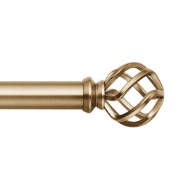 MODE Premium Collection 1 1/8" Diameter Curtain Rod, Set with Round Birdcage Curtain Rod Finials and Steel Wall Mounted Adjustable Curtain Rod, Fits 72” to 144” Windows, Warm Gold