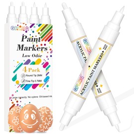 GPLMQ White Paint Pens - 4 Pack Dual Tip Acrylic Paint Markers (0.7mm & 3mm), Non-Toxic, Water Based White Markers for Art Painting, Stone, Ceramic, Glass, Wood, Fabric, Metal, DIY Crafts (White)