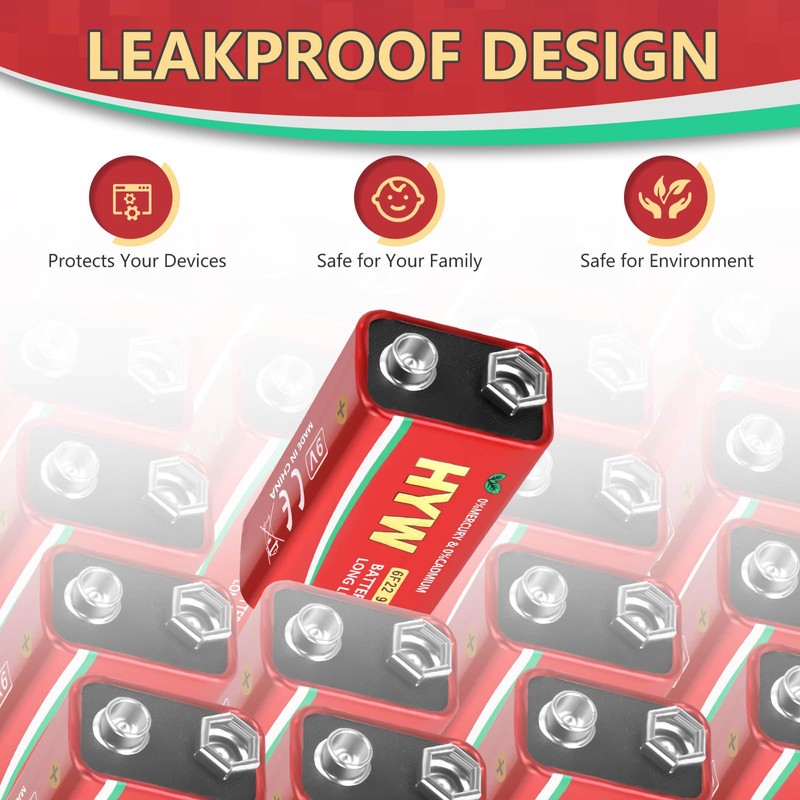 Fitinoch 4 Pack 9 Volt Alkaline Batteries, Long-Lasting 9V Battery