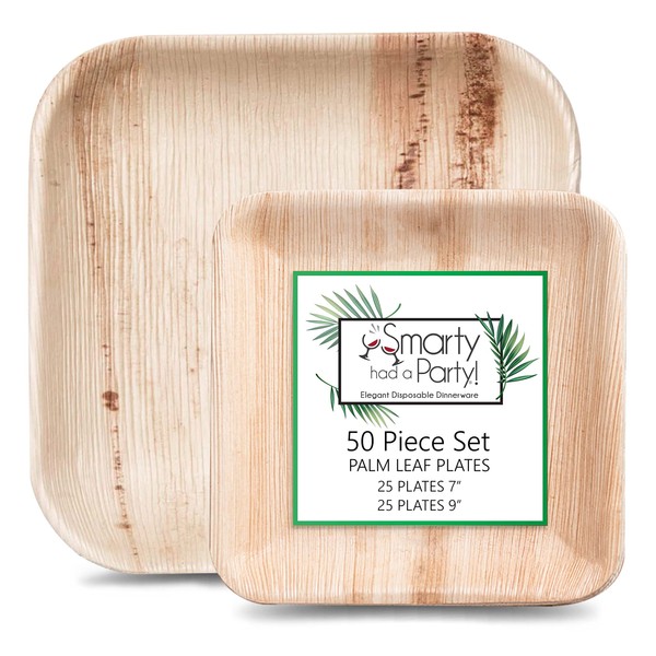 Palm Leaf Plates, Disposable Wooden Plates 25 - 9â€ and 25 - 7â€ , Eco Friendly, Compostable, 100% Biodegradable, Natural Dinnerware Alternative to Paper ,Plastic, Bamboo Plates. (50 Pack)