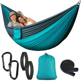 Camping Hammock - Single&Double Lightweigtht Nylon Hammocks with Tree Straps, 300x200cm Portable Hammock Swing for Outdoors, Backpacking, Travel, Beach, Garden, Breathable & Quick Drying Parachute