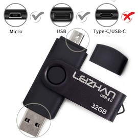 Micro USB Flash Drive OTG Pendrive 32GB, LEIZHAN Micro Thumb Drive Memory Stick USB Drive Gift Jump Drive Compatible for Android OTG Micro Smart Phone/Tablets/PCs, Black