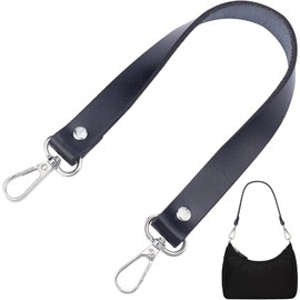 WADORN Leather Replacement Purse Strap, 37 cm Genuine Leather Bag Handles, Short Leather Shoulder Bag Strap, Cowhide Handbag Handles with Platinum Twist Clasps for DIY Bag Making Accessories, black