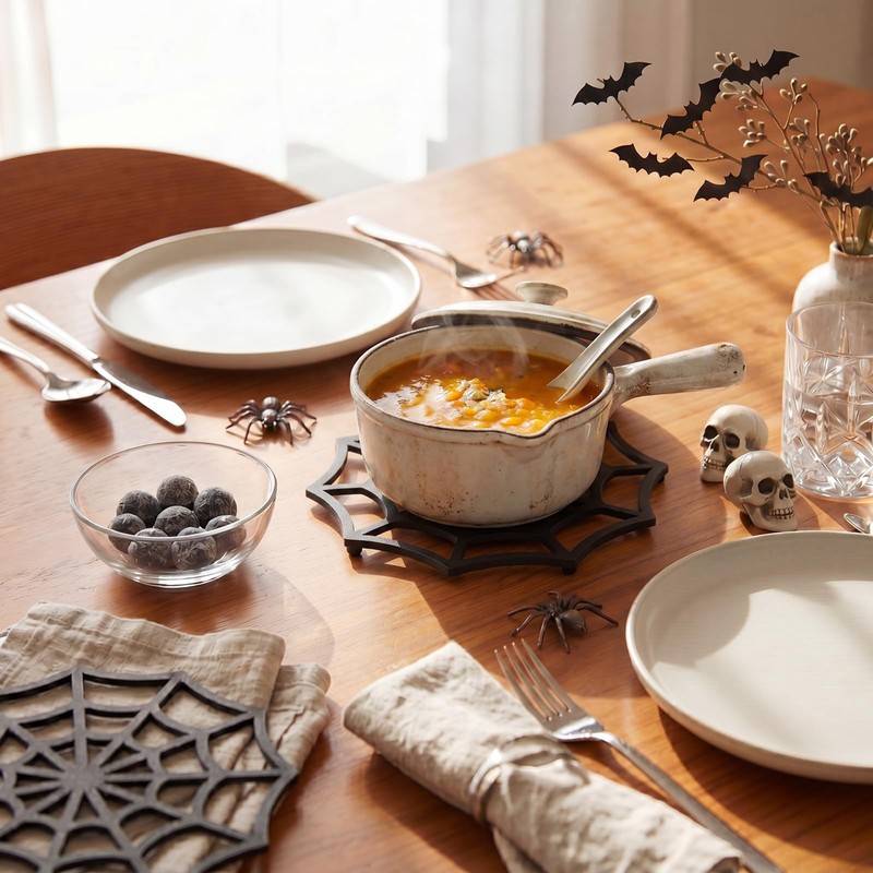 Meanplan 2 Pack Cast Iron Trivet Halloween Gothic Cobweb Trivet