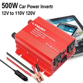 LVYUAN Portable 500W Car Power Inverter Converter Adapter Charger DC12V to AC110V 2USB