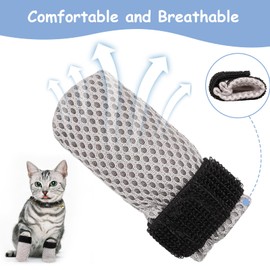 Dexspoeny 4Pcs Cat Boots,Cat Mittens to Prevent Scratching,Adjustable Mesh Cat Claw Protectors Non-Slip Breathablesuitable for Pet Bathing, Cutting Nails, Injecting(M,Gray)
