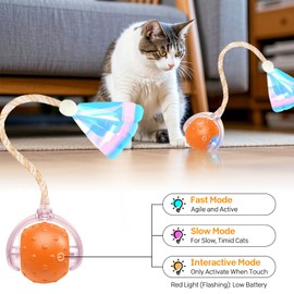 Vtizikl Cat Toys Ball for Indoor Cats | 2025 Interactive Cat Ball Toy Smart with Obstacle Avoidance, 3 Speed Modes, Bird Chirping Sounds & Realistic Dragonfly Tail Suitable for All Cats Sizes (Orange)