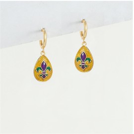 coadipress Mardi Gras Earrings Hoops for Women Dainty Fleur De Lis Feather Mask Crown Jester Hat Hoop Earrings Carnival Dangling Earrings Fat Tuesday Jewelry Accessories (Teardrop)