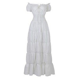 Kranchungel Women Renaissance Dress Pirate Peasant Wench Irish Costume Medieval Boho Chemise Faire Gown Maxi Long Dress White Large