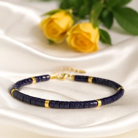 Unbranded Blue Goldstone Bracelet Adjustable Clasp Minimalist Tube Gemstone Jewelry