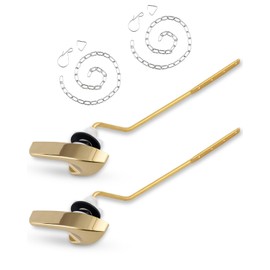 iFealClear Polished Gold Universal Toilet Tank Flush Lever Handle, Brass Side/Angle Mount Toilet Handle Compatible with Kohler K-GP30324-CP, Stainless Steel Flapper Chain 2 Pack
