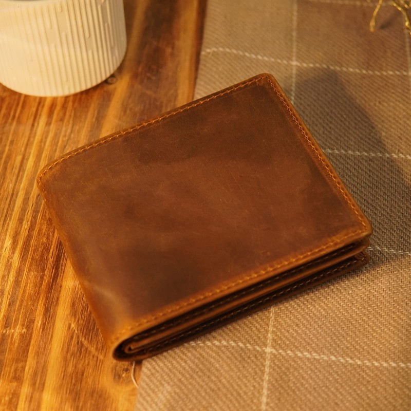 Polare RFID Blocking Cowboy Genuine Natural Crazy Horse Leather Bifold