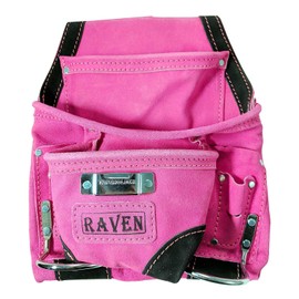Raven 10 Pocket Pink Tool Belt Pouch | Constructed of Heavy Duty Suede Leather | Great for Fitting Hammers, Nails, Screws, and More