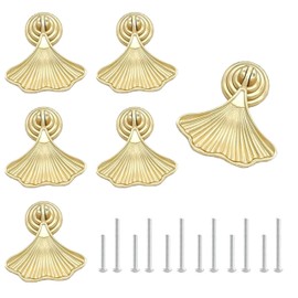 6 PCS Golden Ginkgo Leaf Shape Knob Handles, Drop Pendant Pull Handle with Screws, Hardware Drawer Single Hole Carved Pattern Handle for Wardrobe Cupboard Closets Cupboard